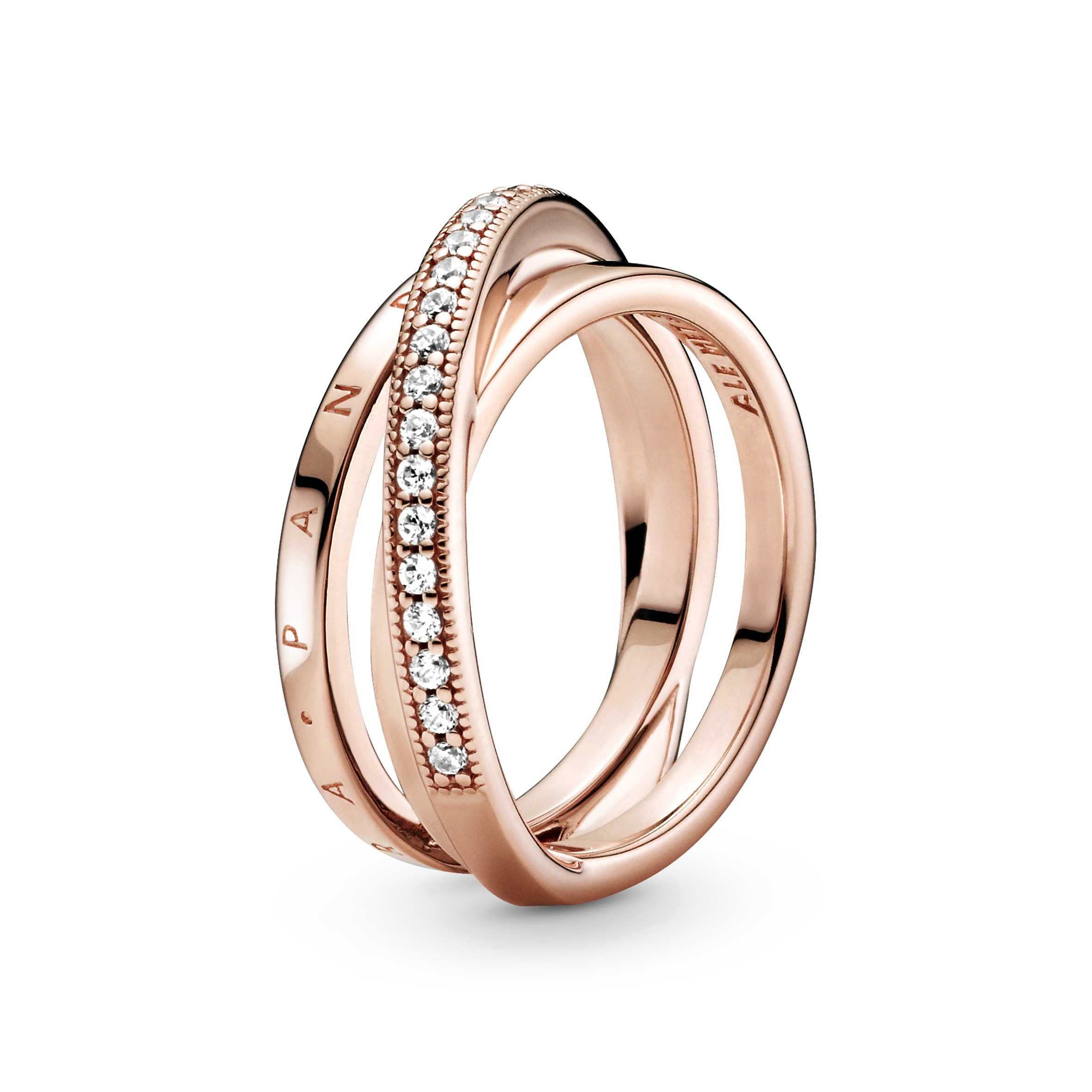 Crossover Pavé Triple Band Rose Ring