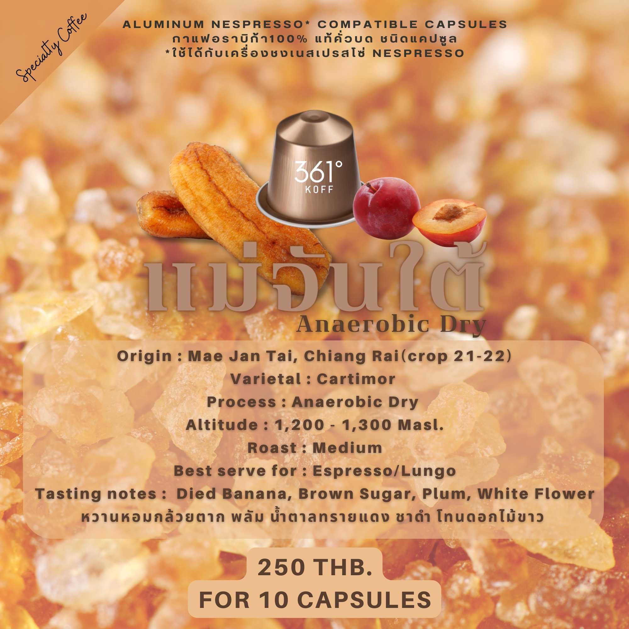 Mae Jan Tai กาแฟอราบิก้าแท้ 100% คั่วบด ชนิดแคปซูล ใช้ได้กับเครื่องชงระบบ Nespresso