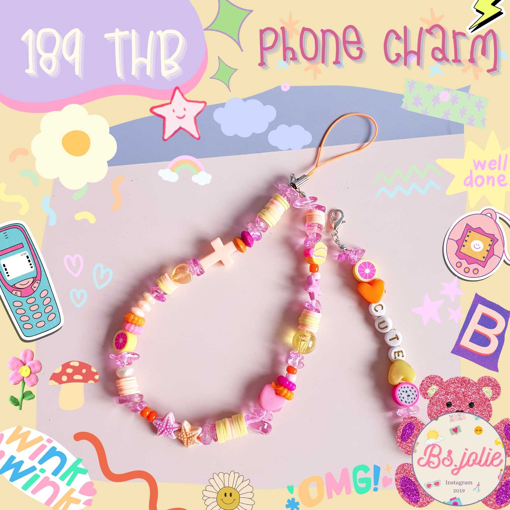 Phone charmโทนชมพูส้ม