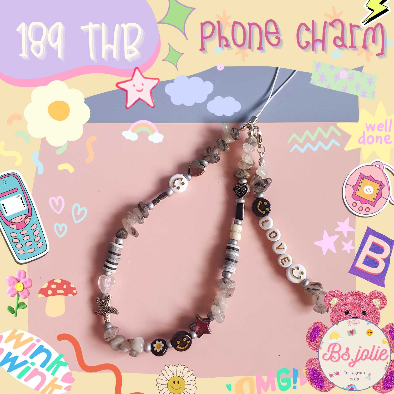 Phone charm โพลีเมออร์ขาวดำ