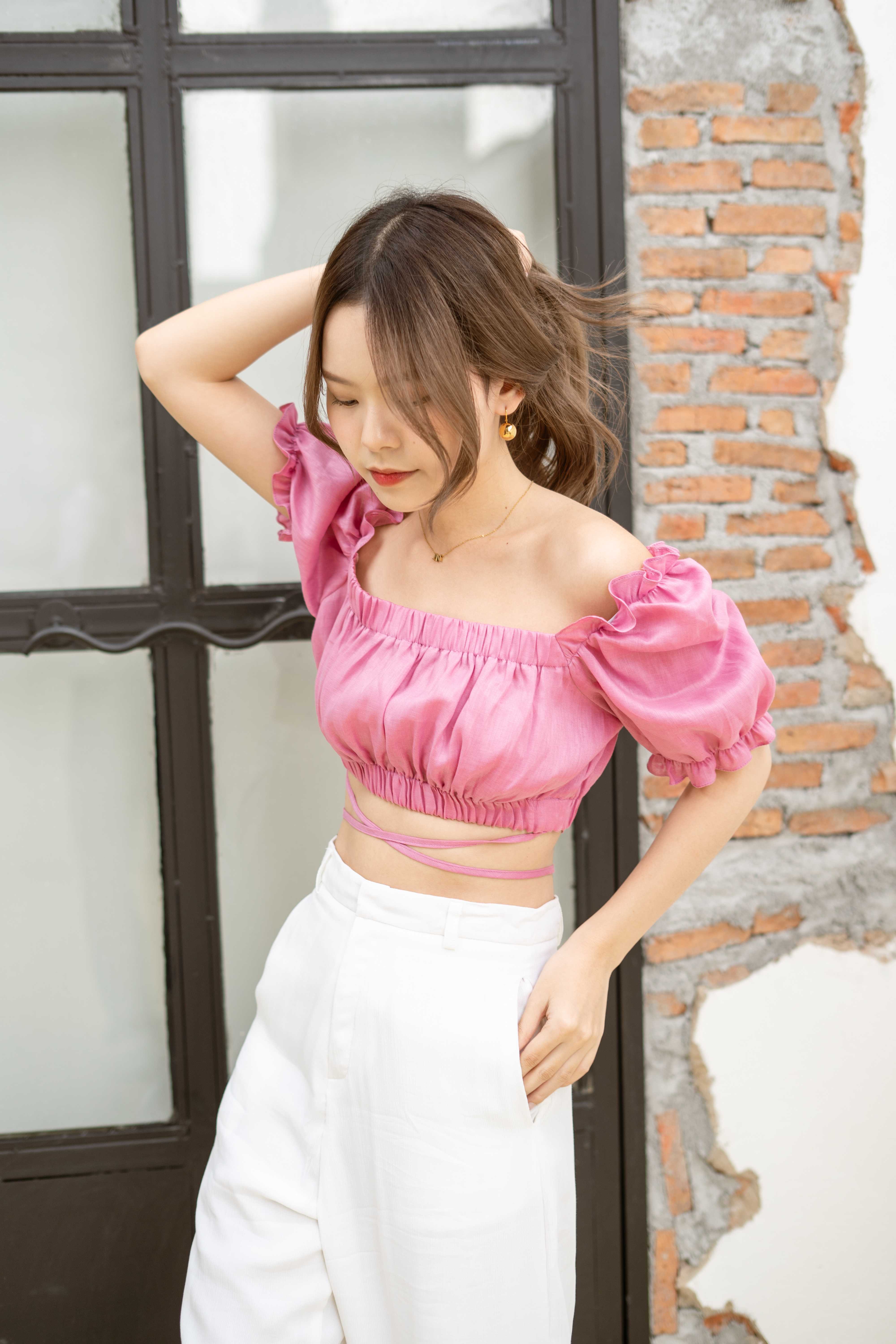 F8 - Summer Night Top สีชมพู ผ้าลินิน Size M