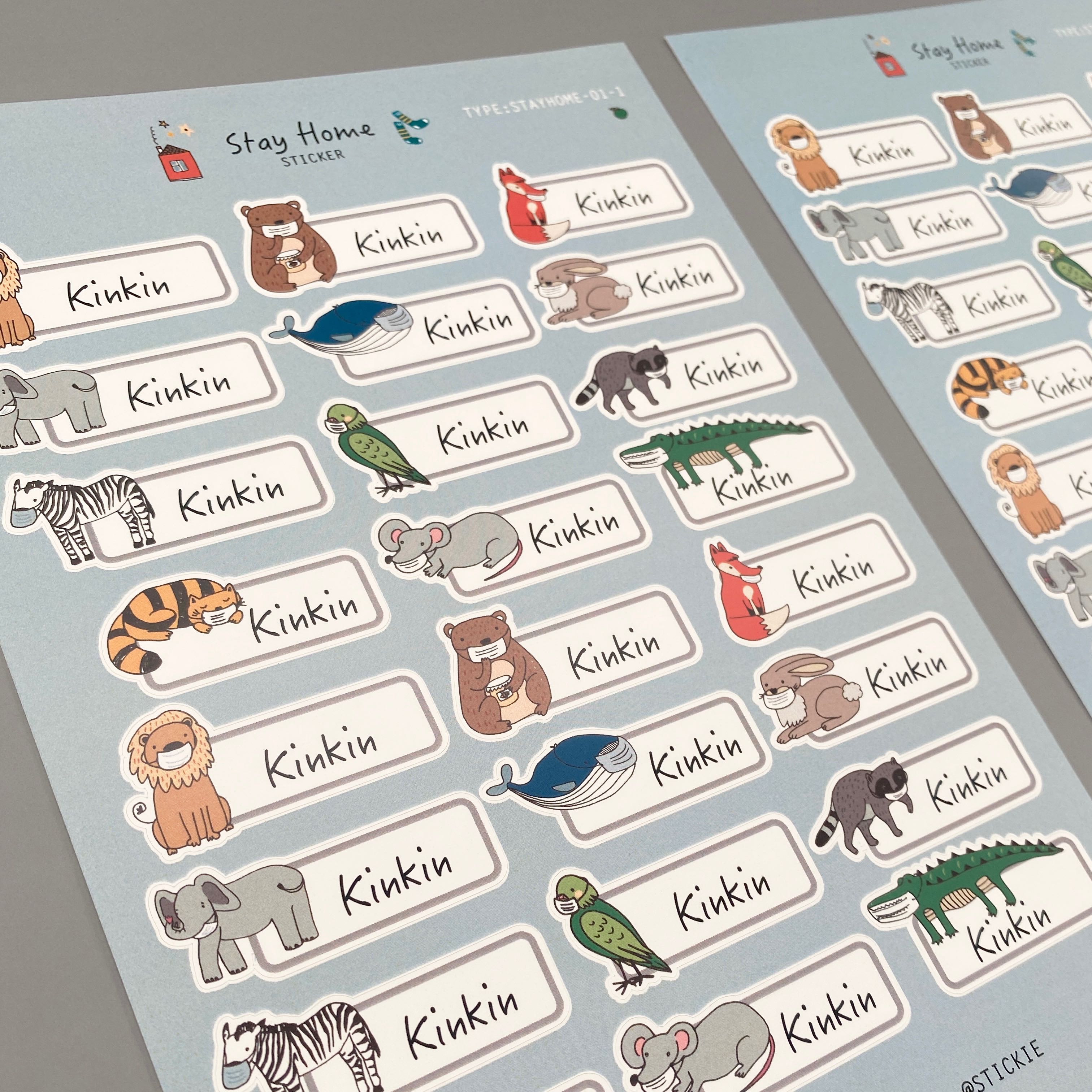 สติ๊กเกอร์ชื่อ กันน้ำ ลาย STAYHOME BLUE ( Name Sticker 4 sheet / set )