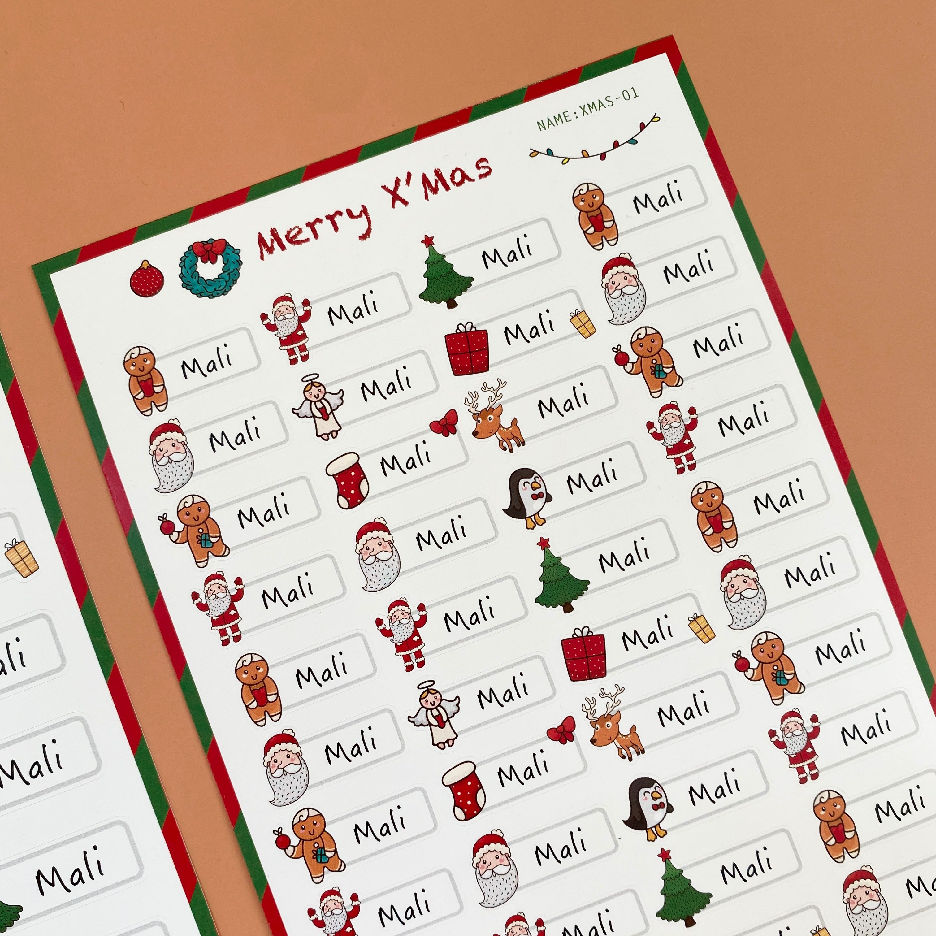 สติ๊กเกอร์ชื่อ กันน้ำ ลาย XMAS ( Name Sticker 4 sheet / set )