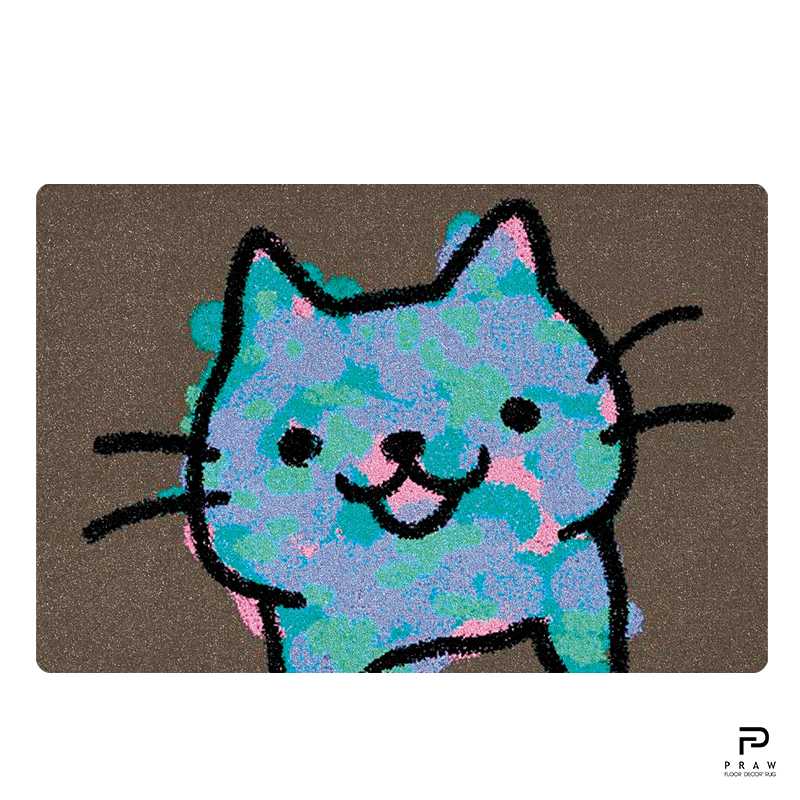 PRAW พรมลายน้องแมว พรมแต่งบ้าน กันลื่น แนบสนิทพื้น ดีไซน์ Lovely Kitten01 ขนาด 50x75 cm