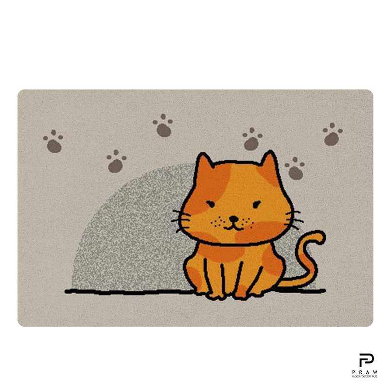 PRAW พรมลายน้องแมว พรมแต่งบ้าน กันลื่น แนบสนิทพื้น ดีไซน์ Lovely Kitten02 ขนาด 50x75 cm