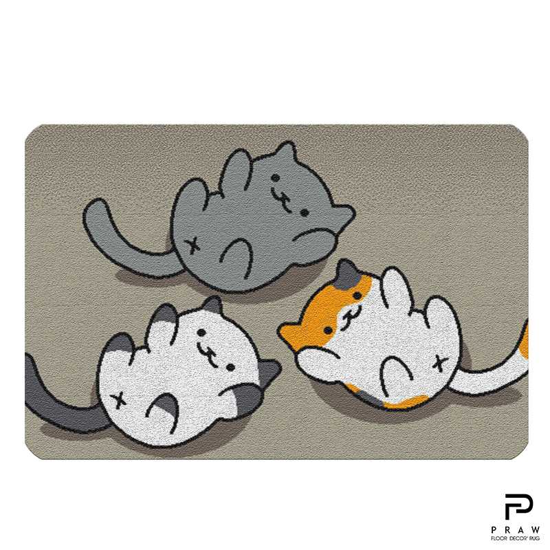 PRAW พรมลายน้องแมว พรมแต่งบ้าน กันลื่น แนบสนิทพื้น ดีไซน์ Lovely Kitten03 ขนาด 50x75 cm