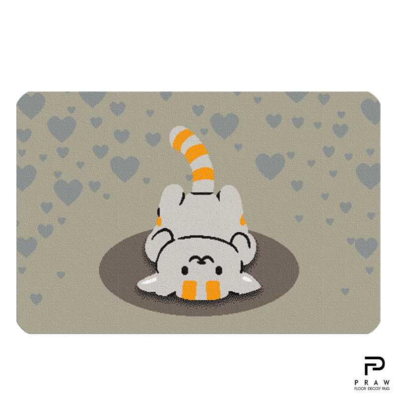 PRAW พรมลายน้องแมว พรมแต่งบ้าน กันลื่น แนบสนิทพื้น ดีไซน์ Lovely Kitten04 ขนาด 50x75 cm