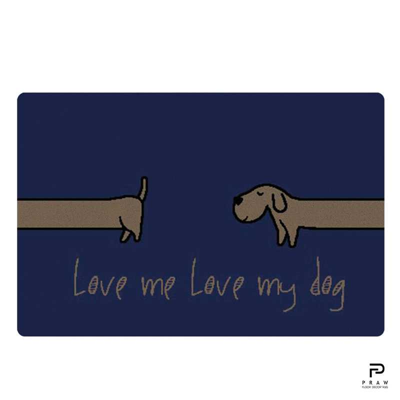 PRAW พรมแต่งบ้าน พรมปูพื้น พรมกันลื่น แนบสนิทพื้น ดีไซน์ Love my Dog ขนาด 50x75 cm