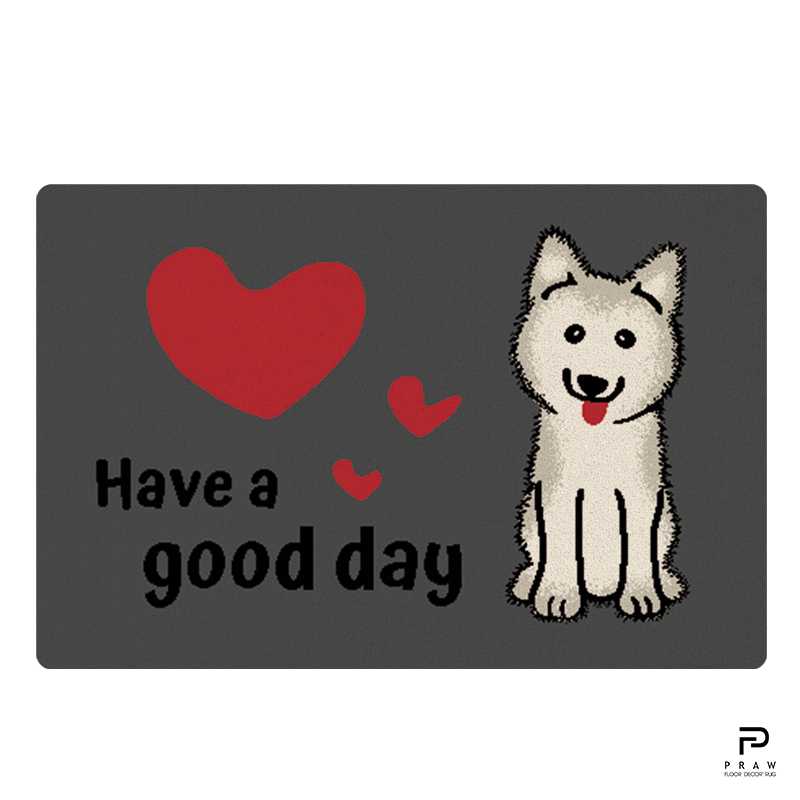 PRAW พรมแต่งบ้าน พรมปูพื้น พรมกันลื่น แนบสนิทพื้น ดีไซน์ Siberian huskyขนาด 50x75 cm