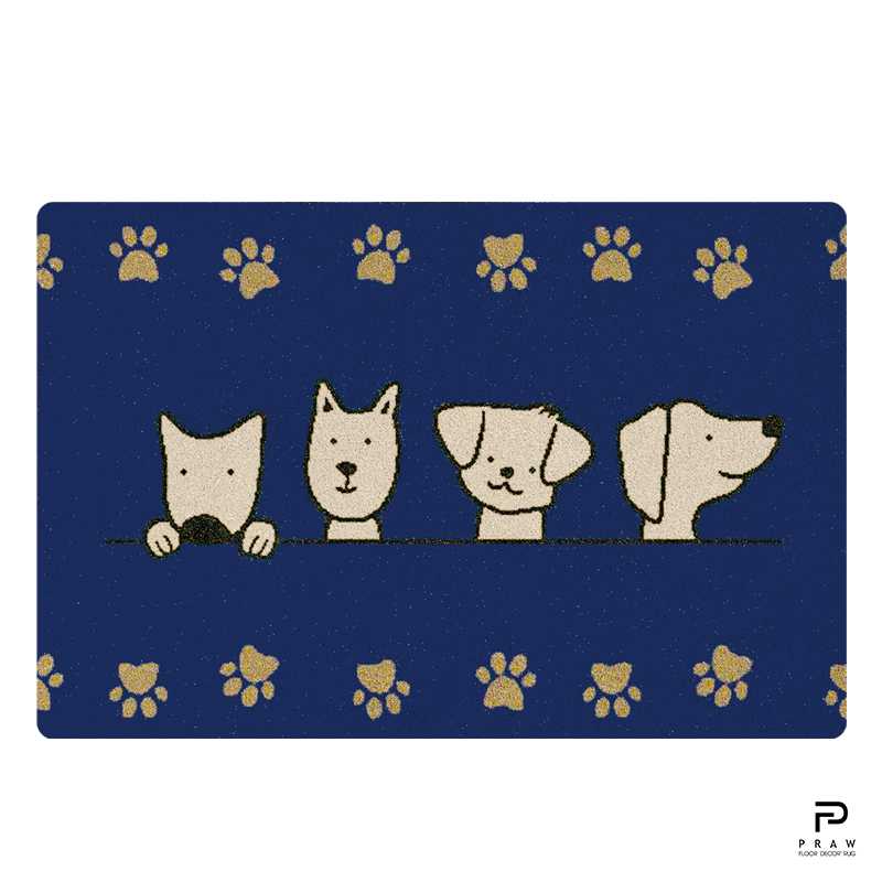 PRAW พรมลายน้องหมา พรมแต่งบ้านลายน่ารัก พรมปูพื้น ดีไซน์ Dogs & the gang ขนาด 50x75 cm