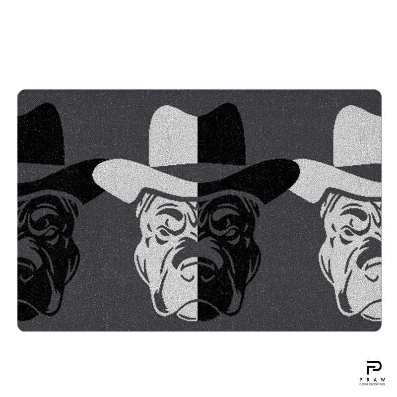 PRAW พรมแต่งบ้าน พรมปูพื้น พรมกันลื่น แนบสนิทพื้น ดีไซน์ Cowboy Dog ขนาด 50x75 cm