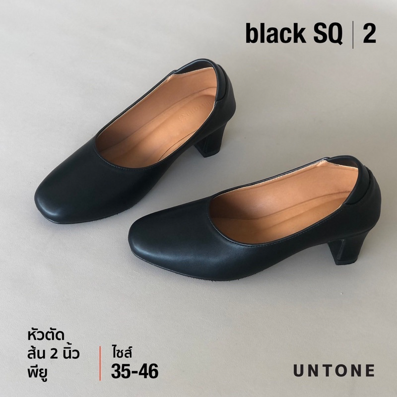 รองเท้าคัชชู หัวตัด 2 นิ้ว ไซส์ใหญ่ 35-46 สีดำพียู ( สามารถใส่รับปริญญาได้ ) [ Black SQ 2 ]