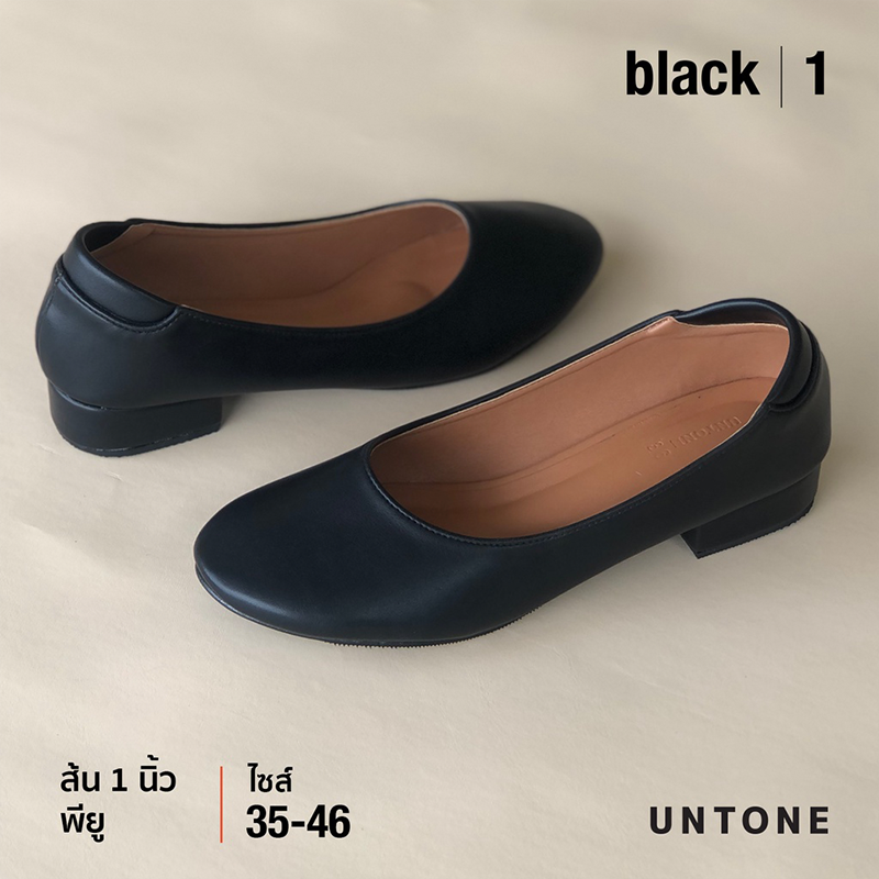 รองเท้าคัทชู หัวกลม 1 นิ้ว ไซส์ใหญ่ 35-46 สีดำพียู เดินไม่ดัง พื้นไม่ลื่น ส้นไม้พื้นยาง [BlackR 1]