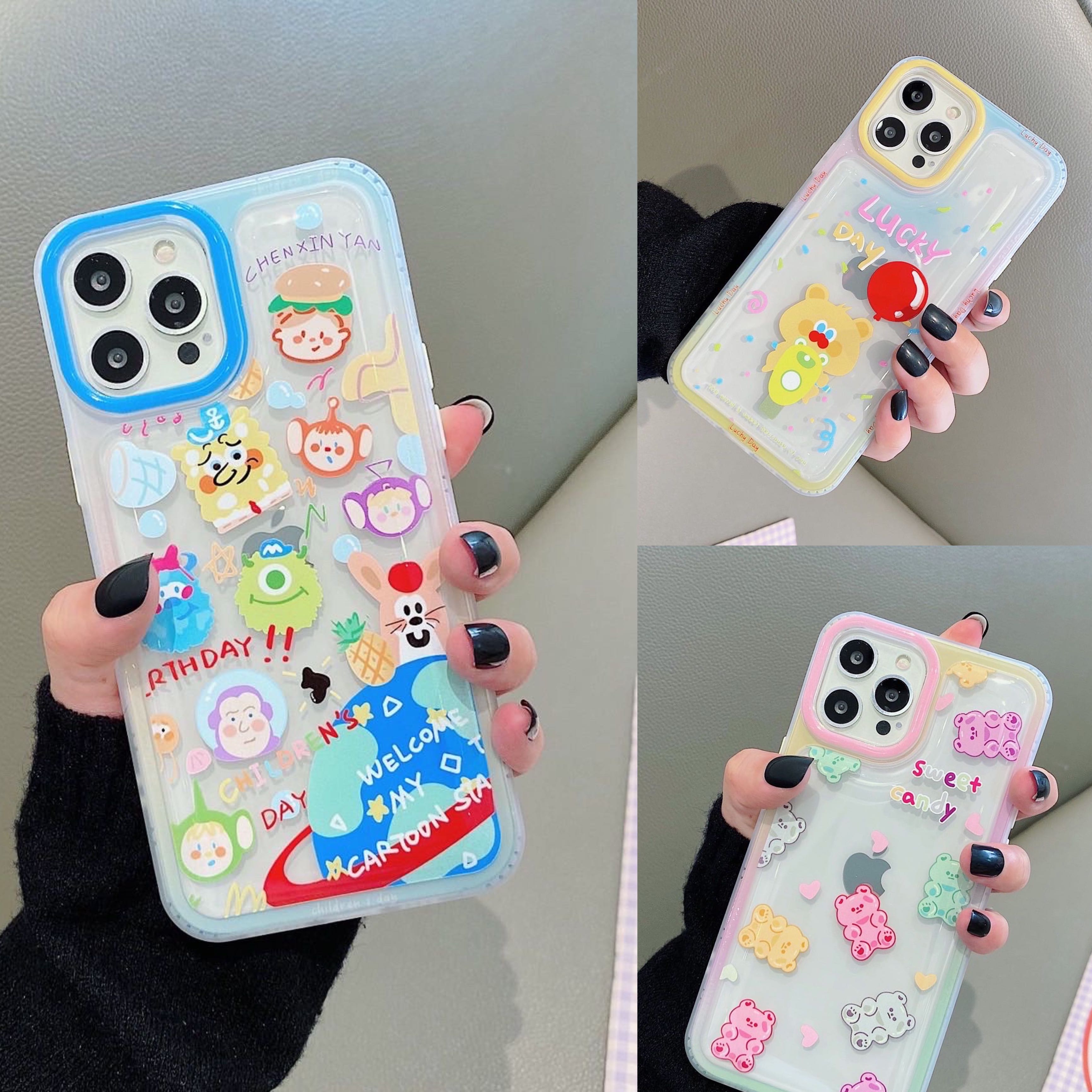 เคสใสขอบสีพาสเทล ลายการ์ตูนน่ารักๆ 3ลาย💖🎈