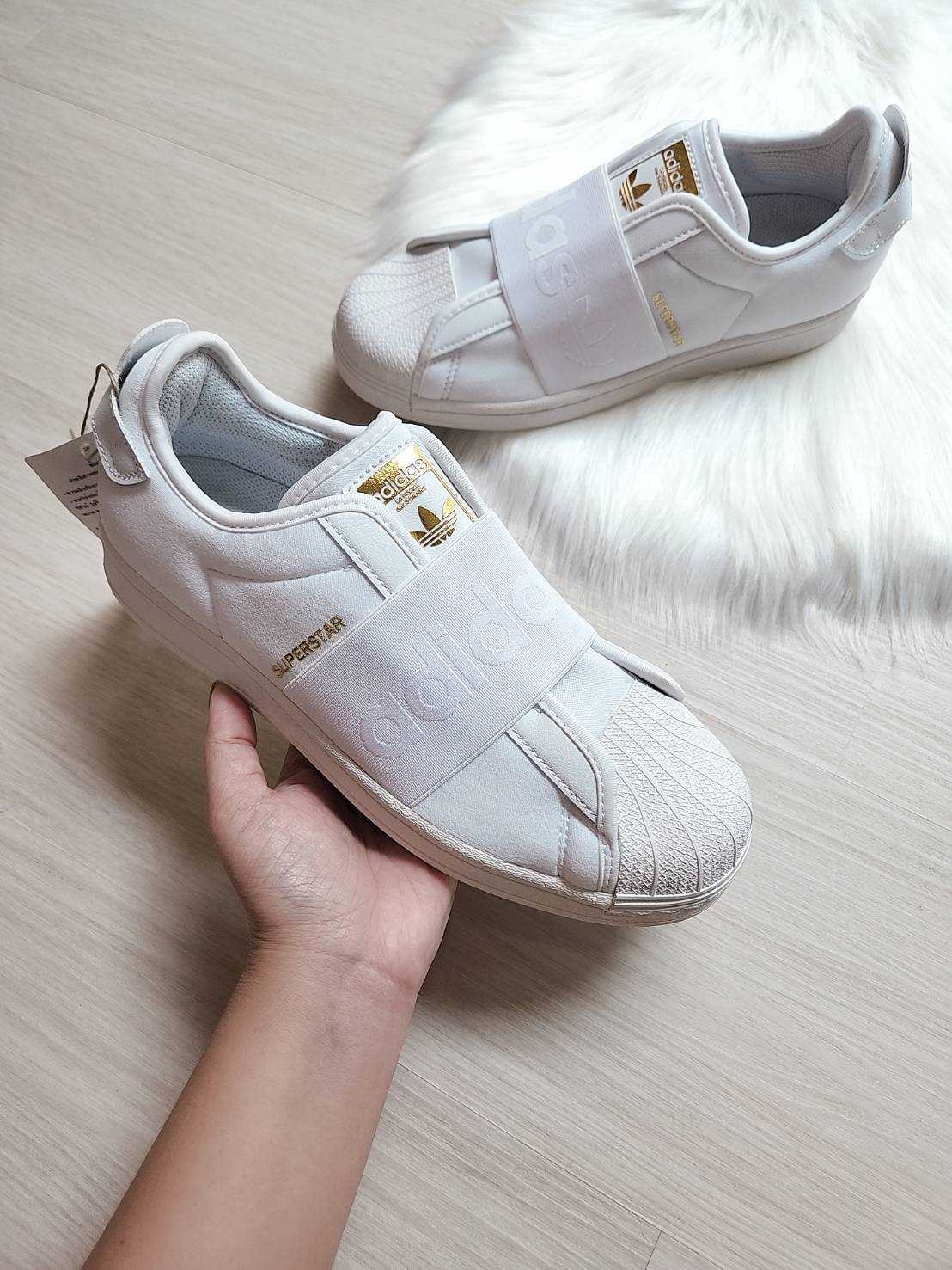 White superstar slip on on sale