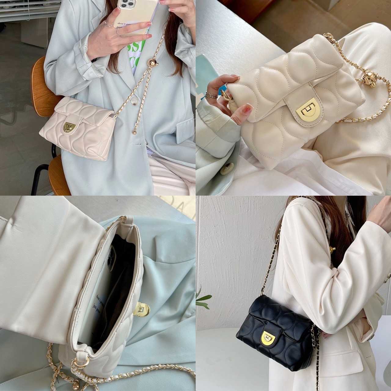 [PRE-ORDER] กระเป๋าหนัง cuteๆ สายหนังสลับโซ่สวยมาก ปรับความยาว+สะพายข้างได้ | QS323