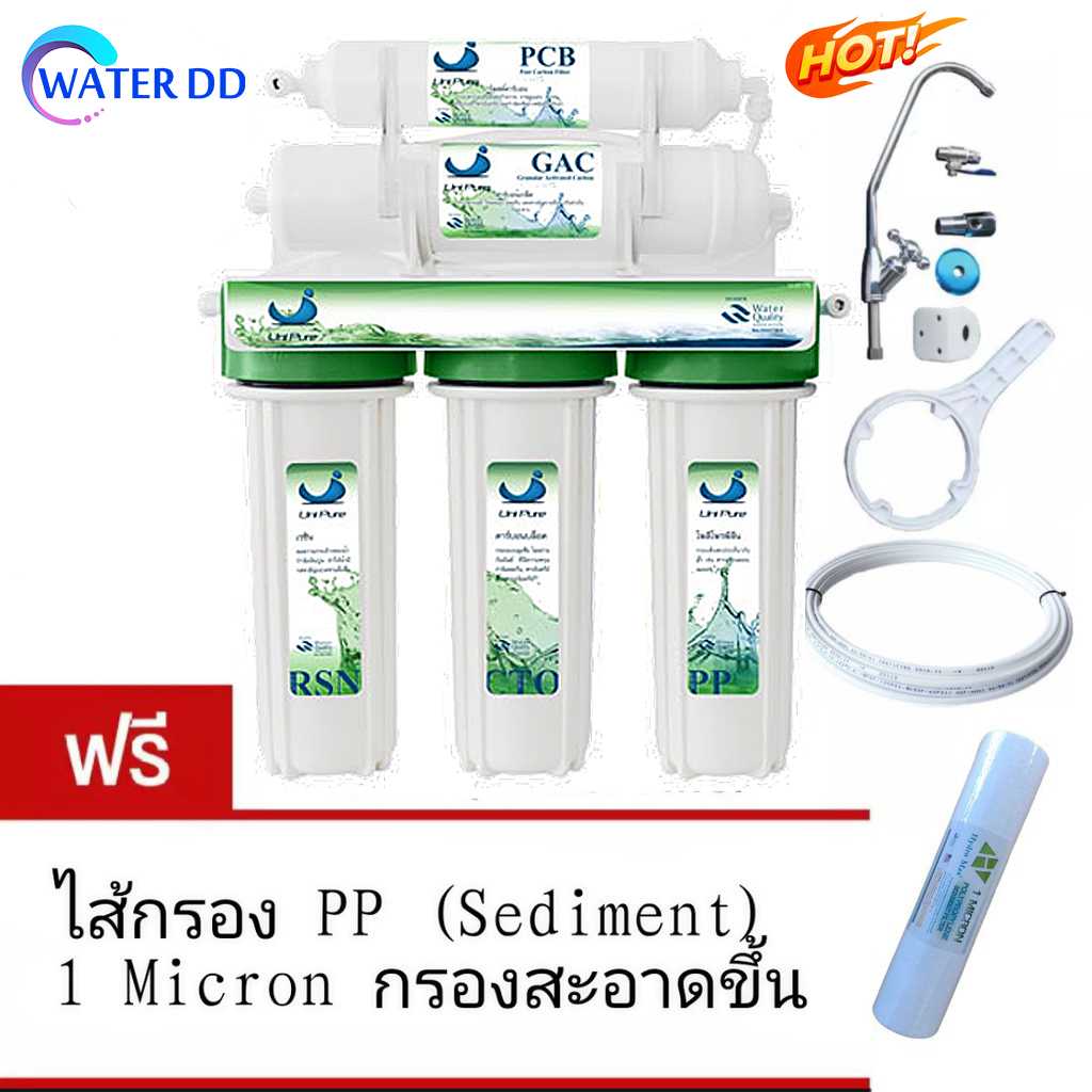Uni-Pure Green เครื่องกรองน้ำดื่ม 5 ขั้นตอน ติดตั้งง่าย อุปกรณ์ติดตั้งครบชุด ซื้อไปใช้งานได้เลย