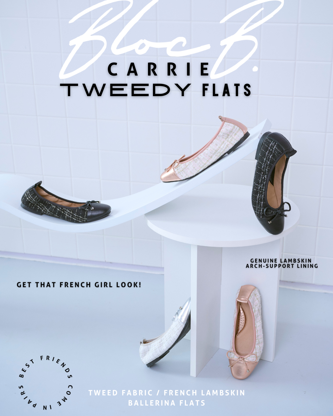 [พร้อมส่ง] Carrie Tweedy flats - บัลเล่ตทูโทน หนังแกะ/ผ้าทวีด