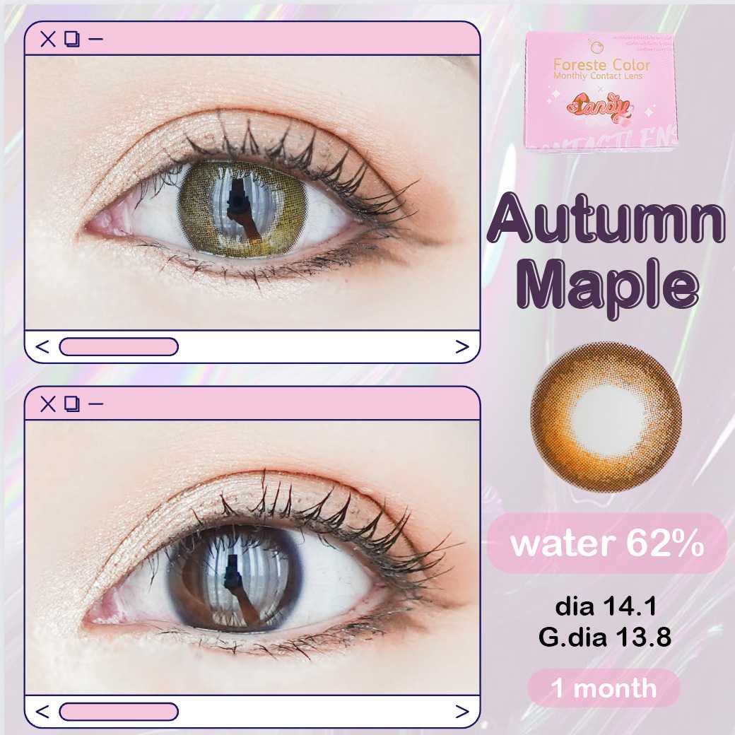 เลนส์อมน้ำ 62% Autumn Maple พร้อมส่งแบบปกติ และค่าสายตาสั้น 0.00- 7.00
