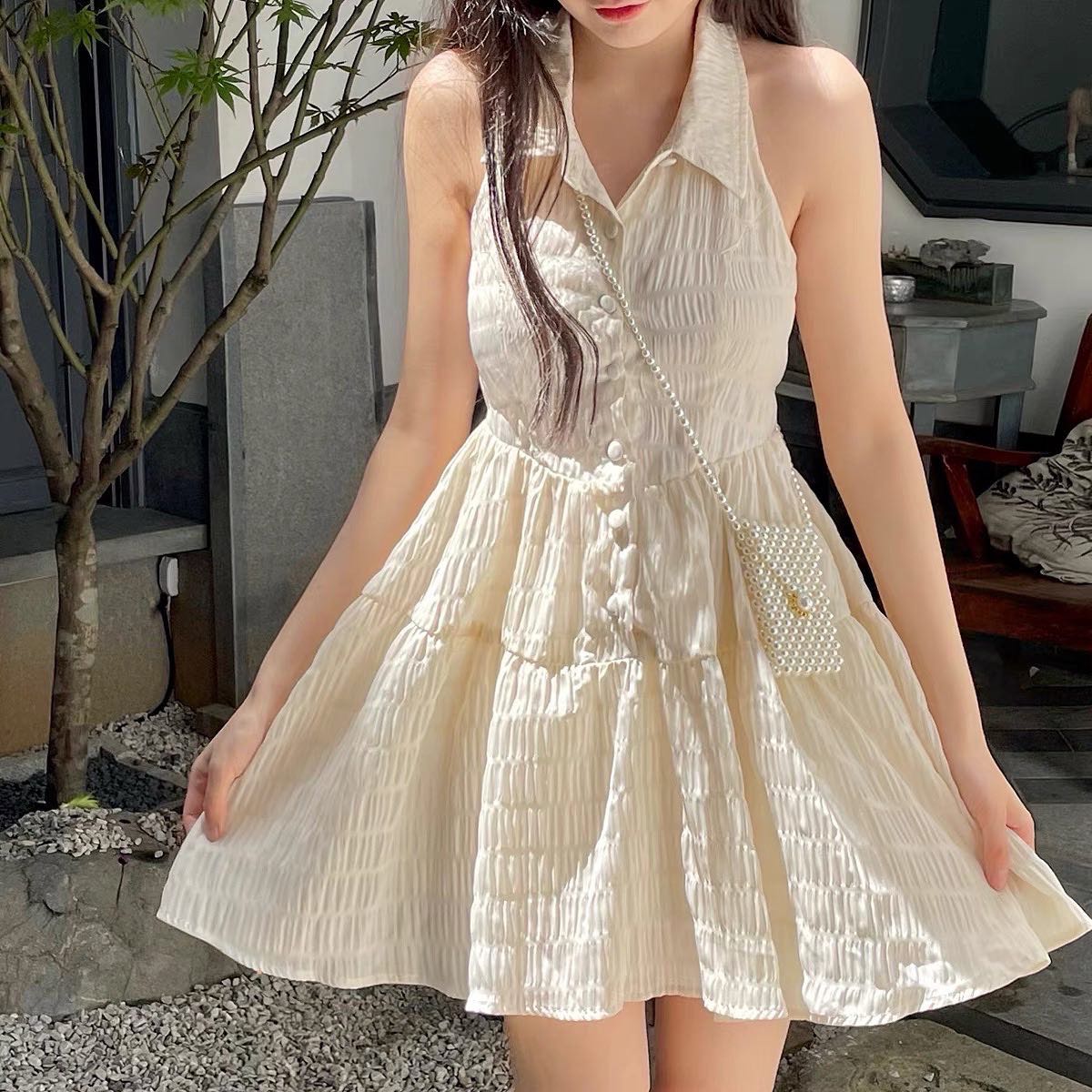 (sold out) Chiffon ribbon backless dress (J&T)