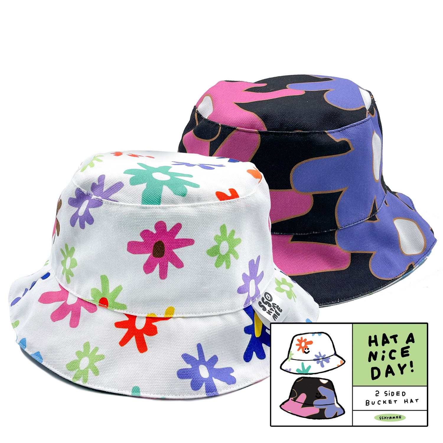 2sided bucket hat - happy flower