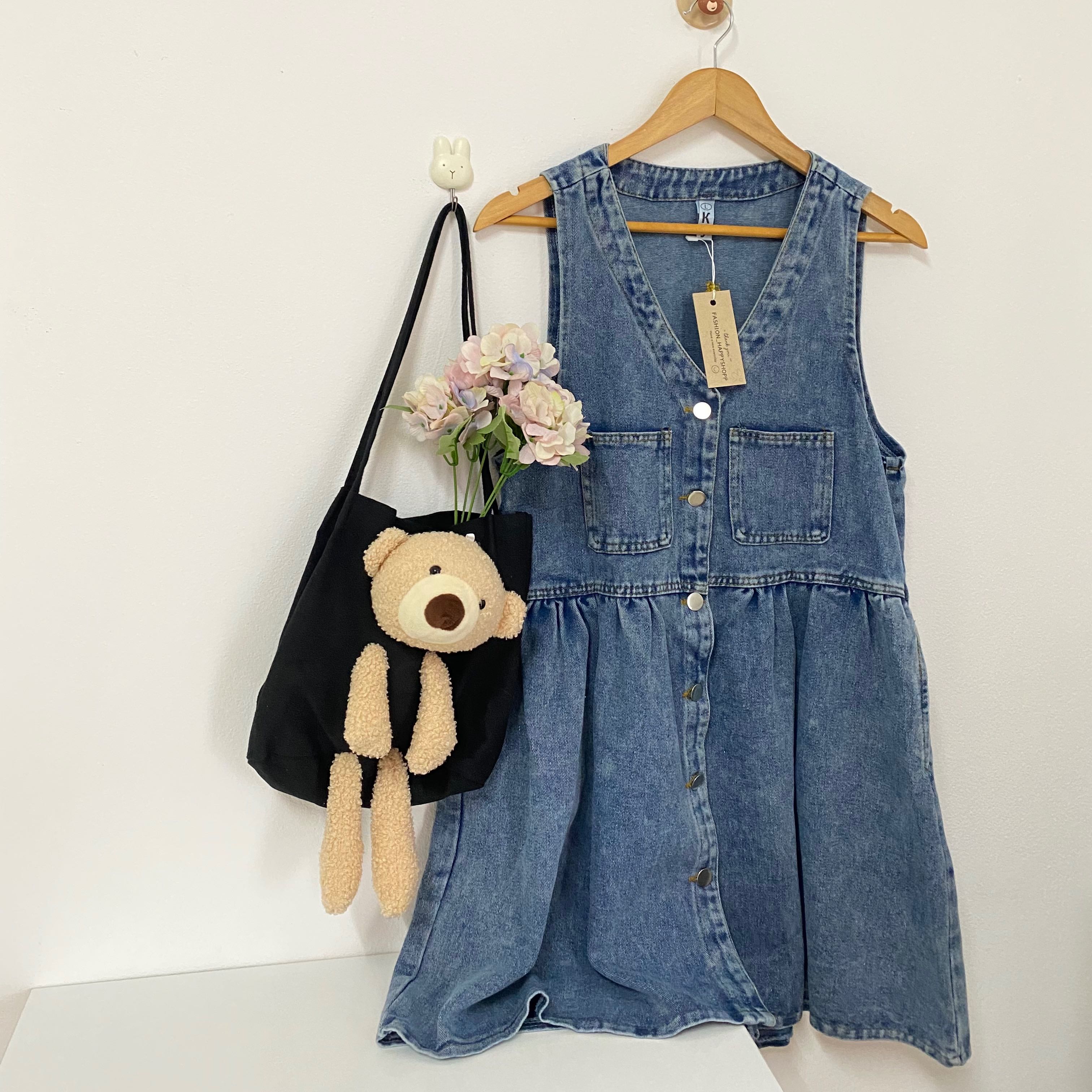 Jeans puffy dress #ส่งฟรี