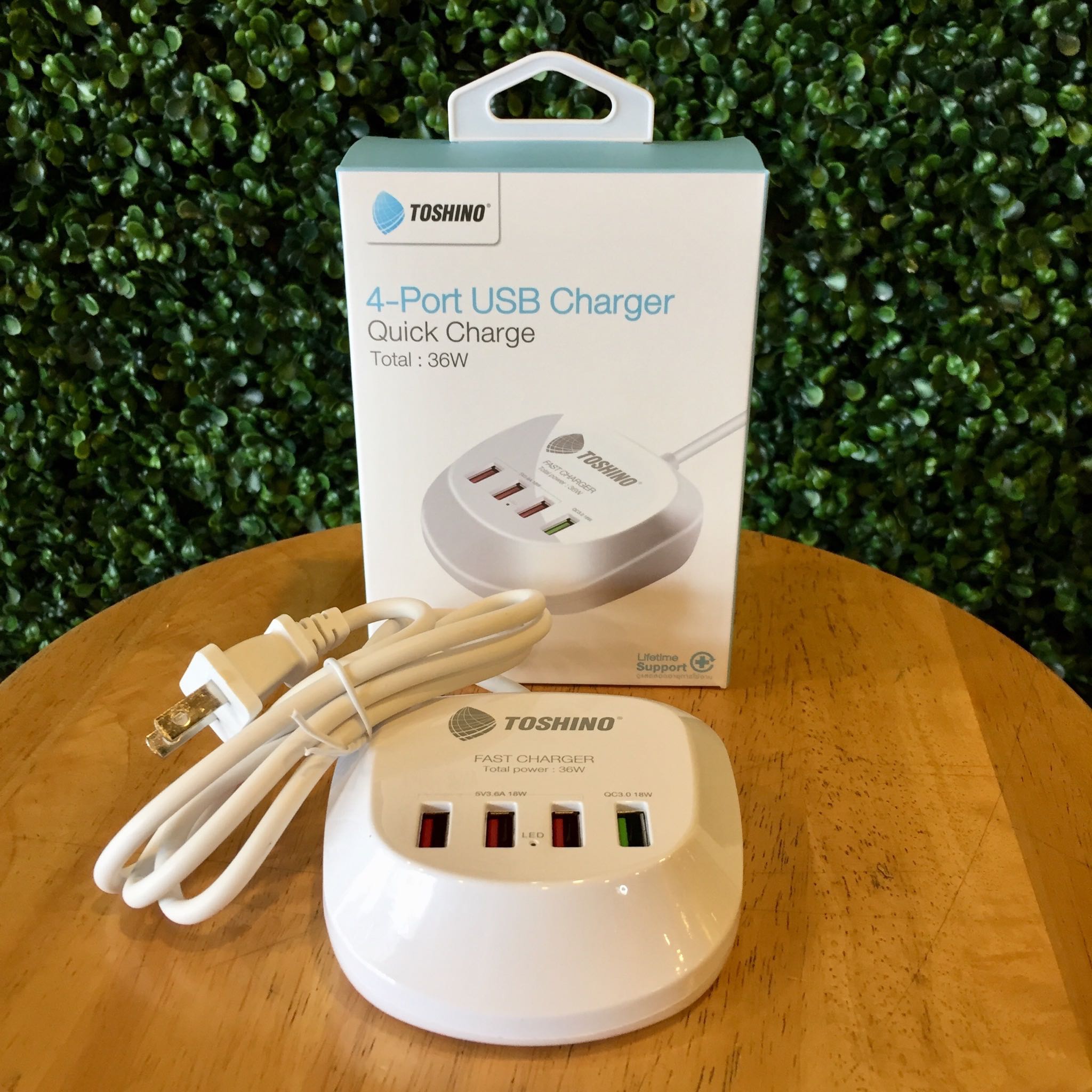 อะแดปเตอร์แบบ 4 USB TOSHINO ชาร์จเร็วรวม 36W สายยาว 1.2 เมตร