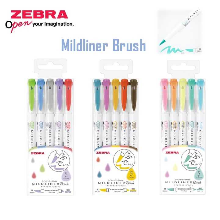 ปากกาเน้นข้อความ 2 หัว Zebra Mildliner Brush หัวพู่กัน ( 3 set)