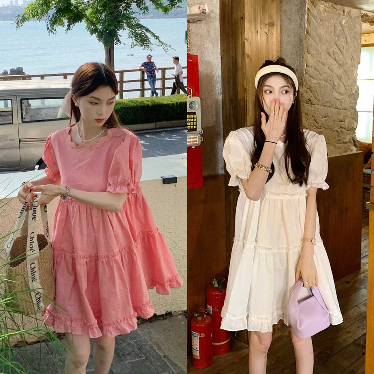 D179 เดรสสั้นสีพื้น ทรงปล่อย มี 2 สี
