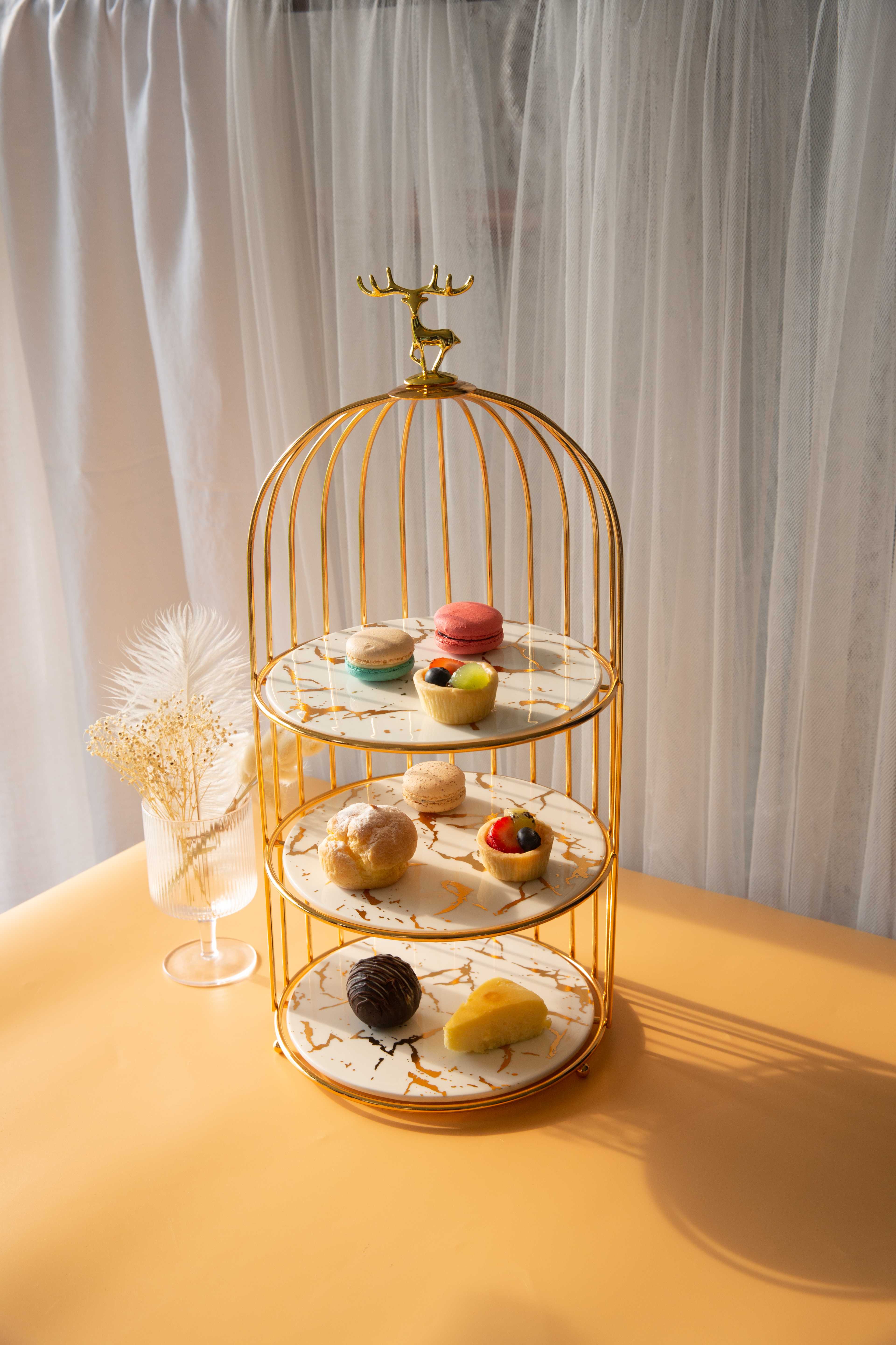 Marble Bird Cage Cake Stand ชั้นวางเค้ก/ชั้นวางของเอนกประสงค์ รุ่นจานลายหินอ่อนกรงนก (หัวกวาง)