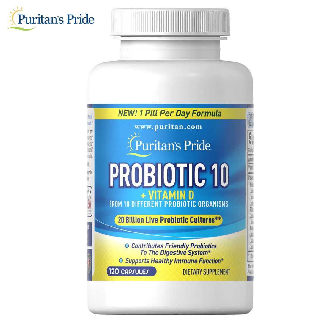 โปรไบโอติก Puritan's Pride Probiotic 10-20 billion with vitamin D 120 Capsules