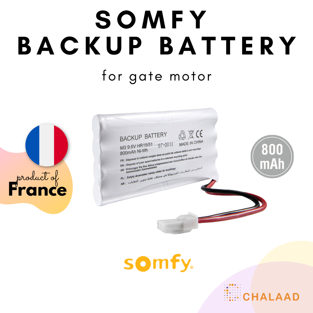 Somfy Backup Battery for Gate Motor แบตเตอร์รีสำรองสำหรับมอเตอร์ประตูรั้ว Somfy 800 mAh