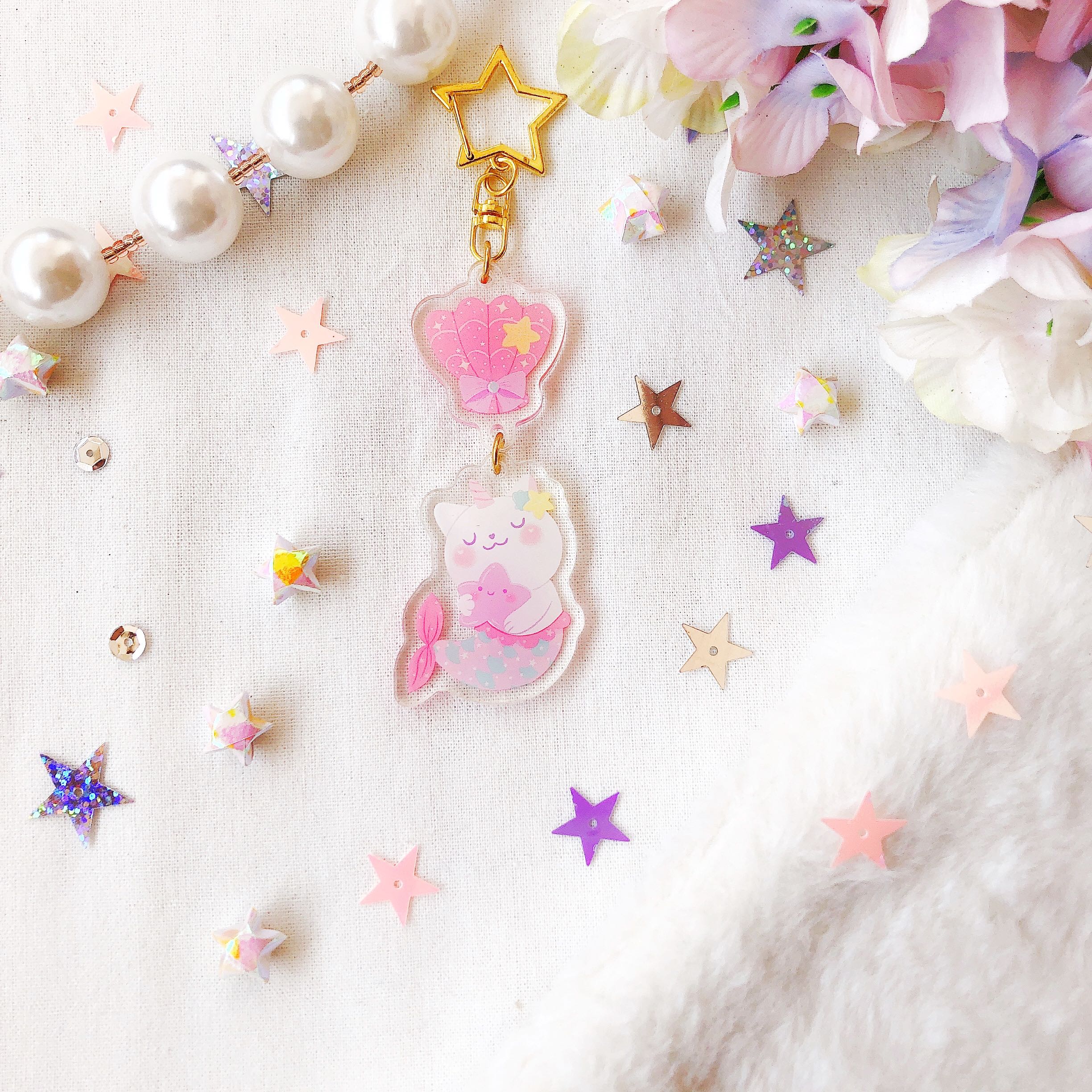 Cat mermaid Acrylic charms