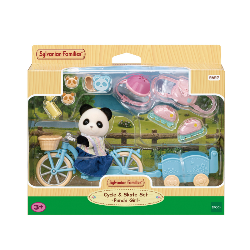 Sylvanian Families Cycle & Skate Set -Panda Girl /  เด็กหญิงแพนด้าพร้อมจักรยานพ่วงและสเก๊ต