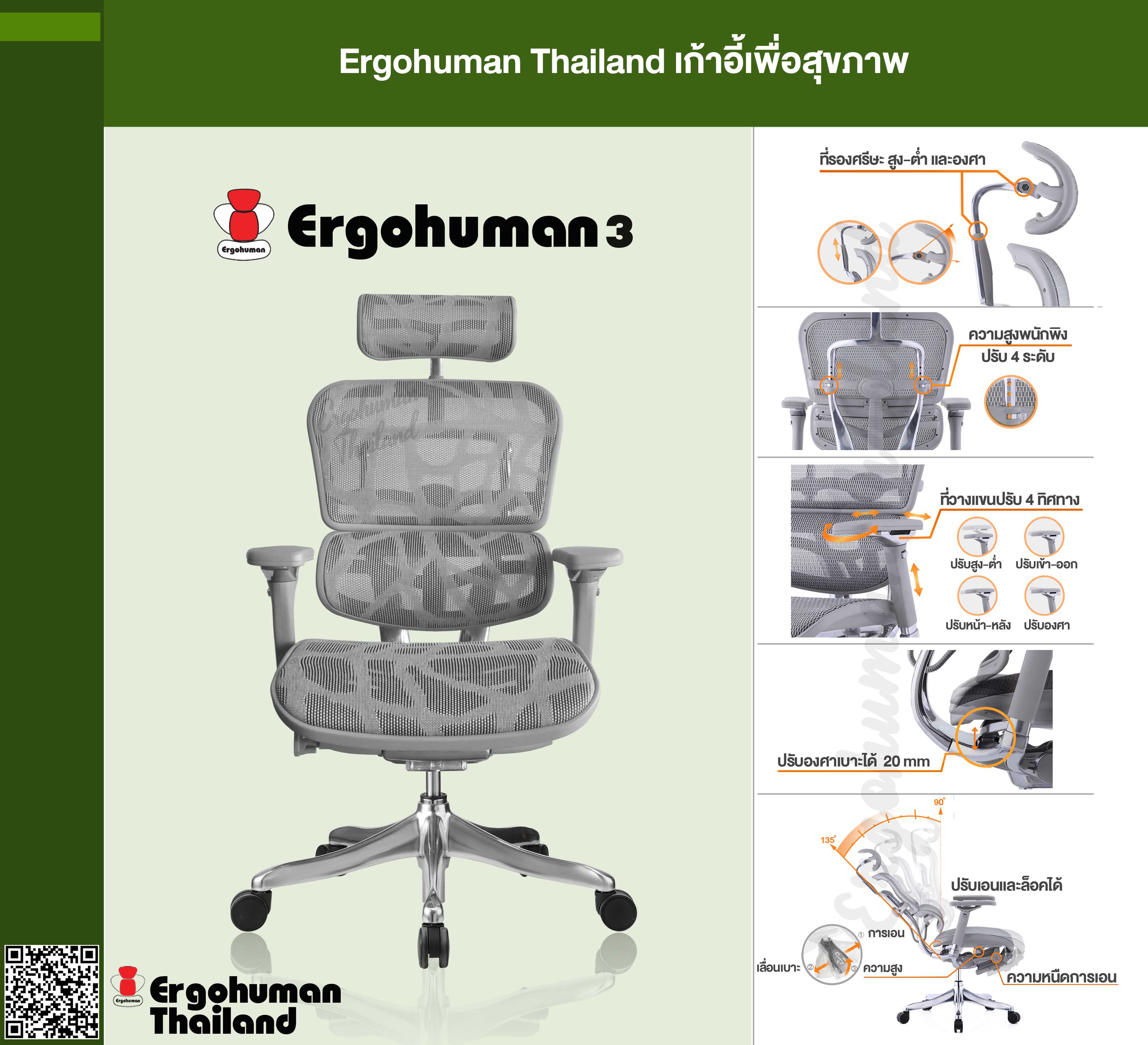 Ergohuman Thailand เก้าอี้เพื่อสุขภาพ รุ่น ERGOHUMAN3