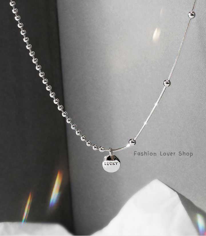 ❤ส่งฟรี❤  สร้อยเงิน Mini Lucky จี้กลม เงินแท้925 สร้อยคอมินิมอล จี้สลักคำว่า LUCKY