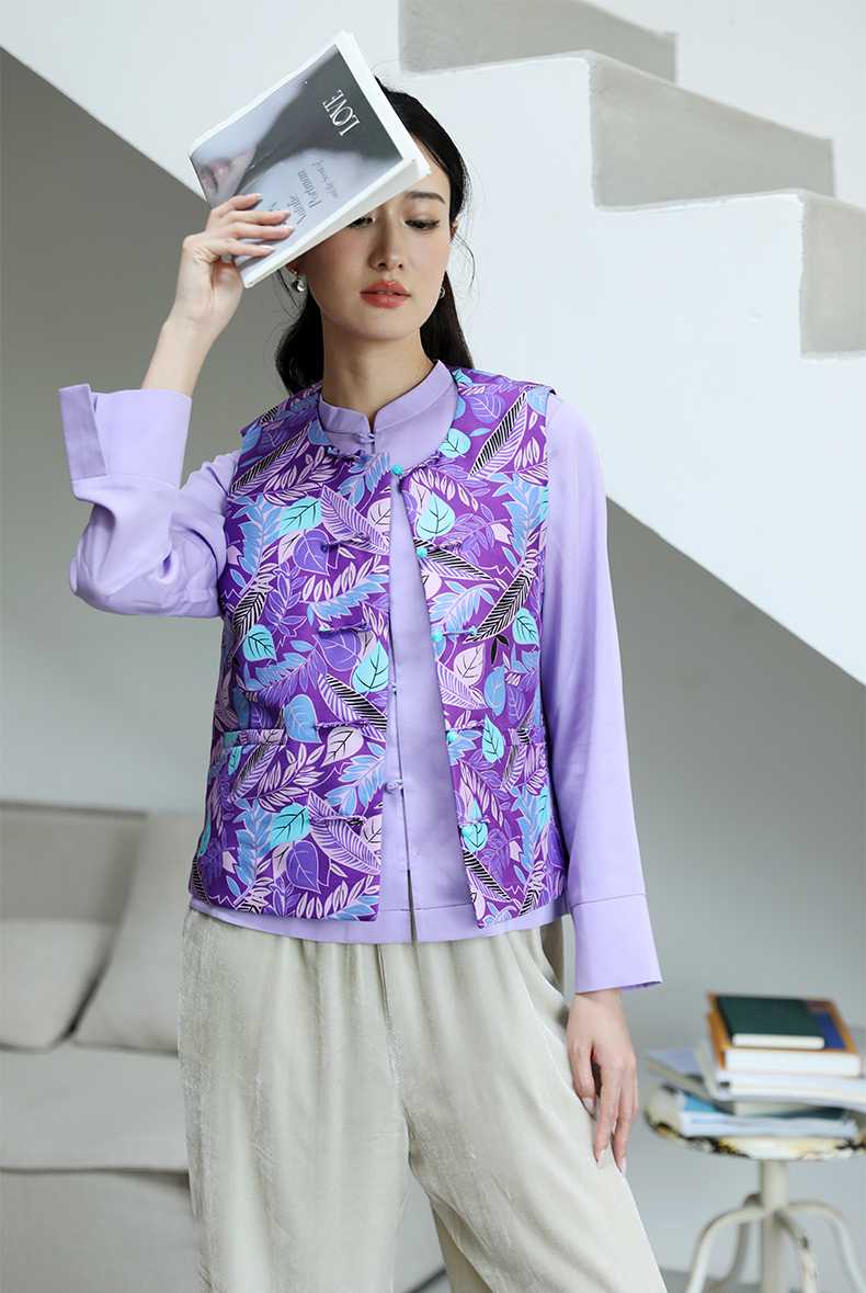 silk double palace printing plus velvet autumn and winter round neck cotton vest waistcoat
