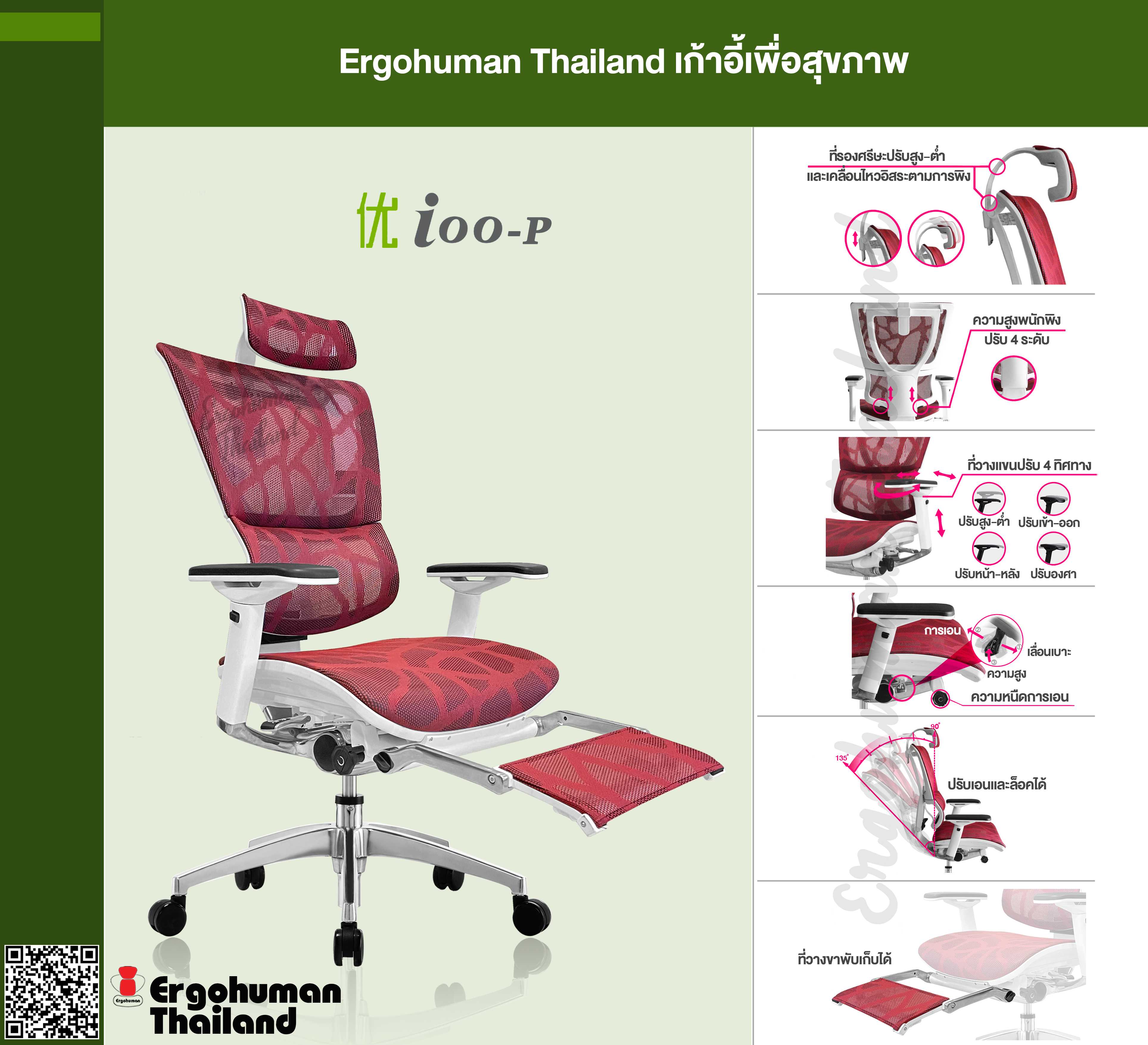 Ergohuman Thailand เก้าอี้เพื่อสุขภาพ รุ่น IOO-P