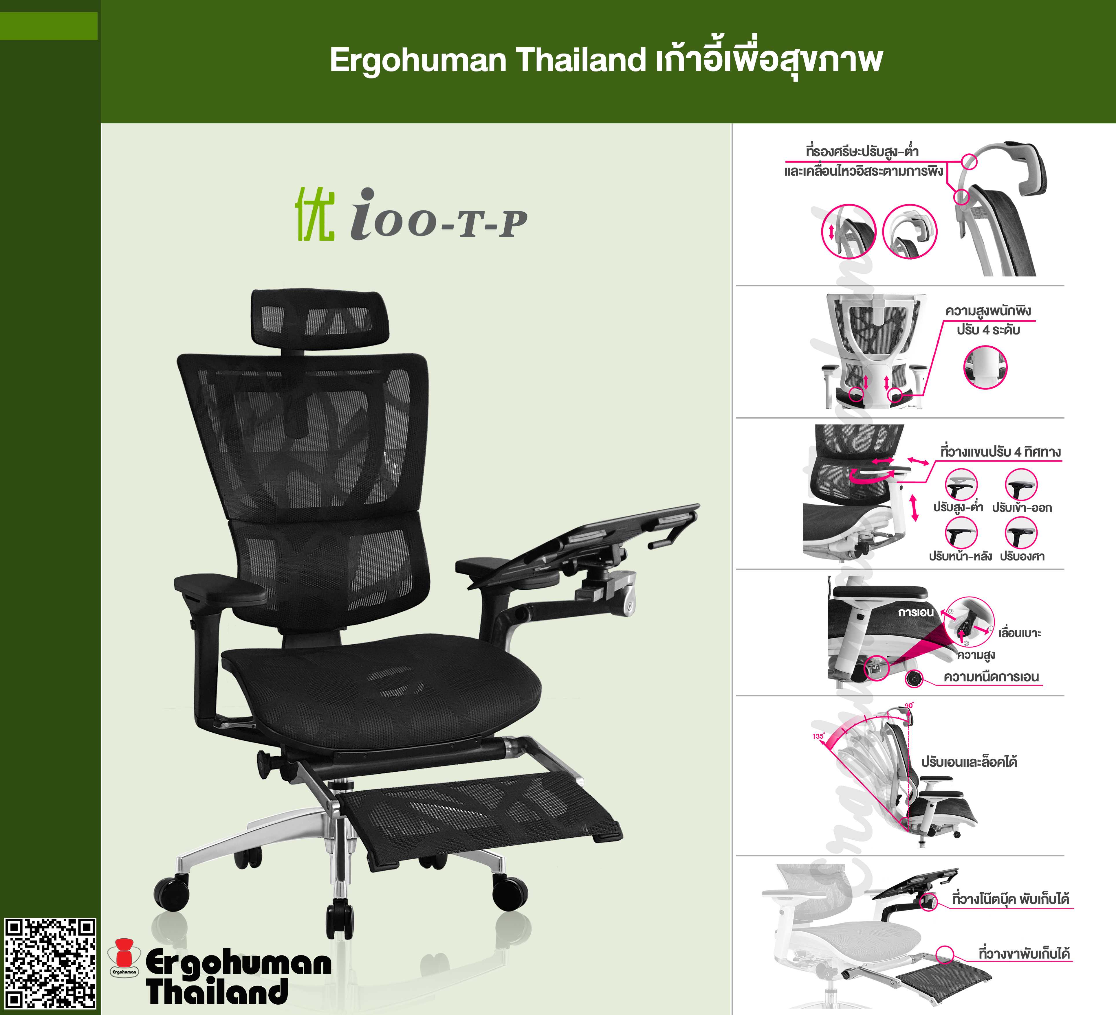 Ergohuman Thailand เก้าอี้เพื่อสุขภาพ รุ่น IOO-T-P