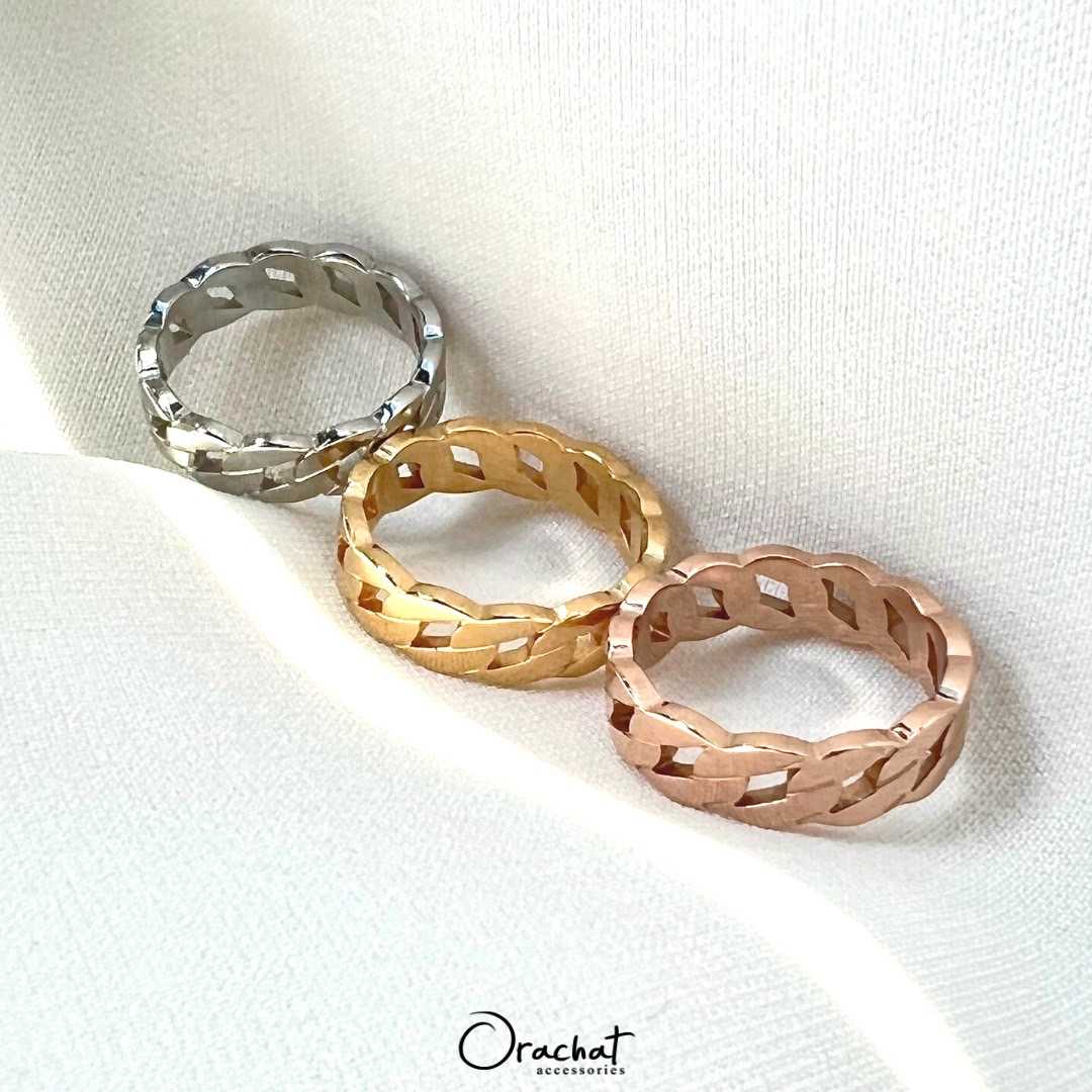 (ส่งฟรี) Classy chain 14k ring. (แหวนโซ่ งานชุบ 14k สแตนเลส สวย ทน เงา ไม่ลอกไม่ดำ)