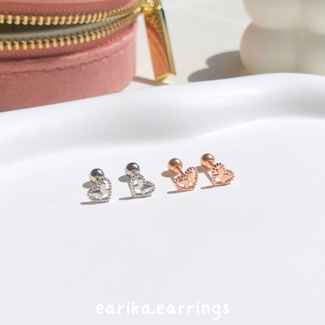 earika.earrings - bubble buttie heart piercing จิวหูเงินแท้จี้ผีเสื้อในหัวใจ เหมาะสำหรับคนแพ้ง่าย