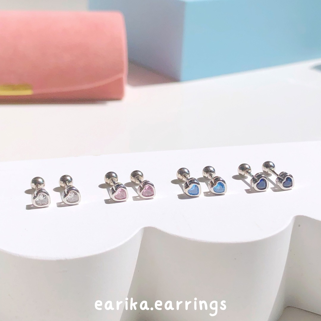 earika.earrings - crystal heart piercing จิวหูเงินแท้จี้หัวใจประดับเพชร เหมาะสำหรับคนแพ้ง่าย