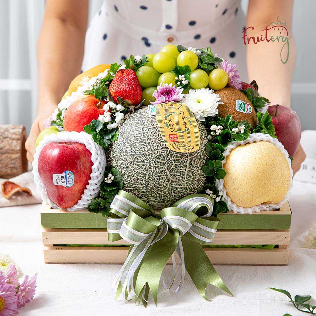 WB09 Japanese Melon & MixFruit Wood basket (M)