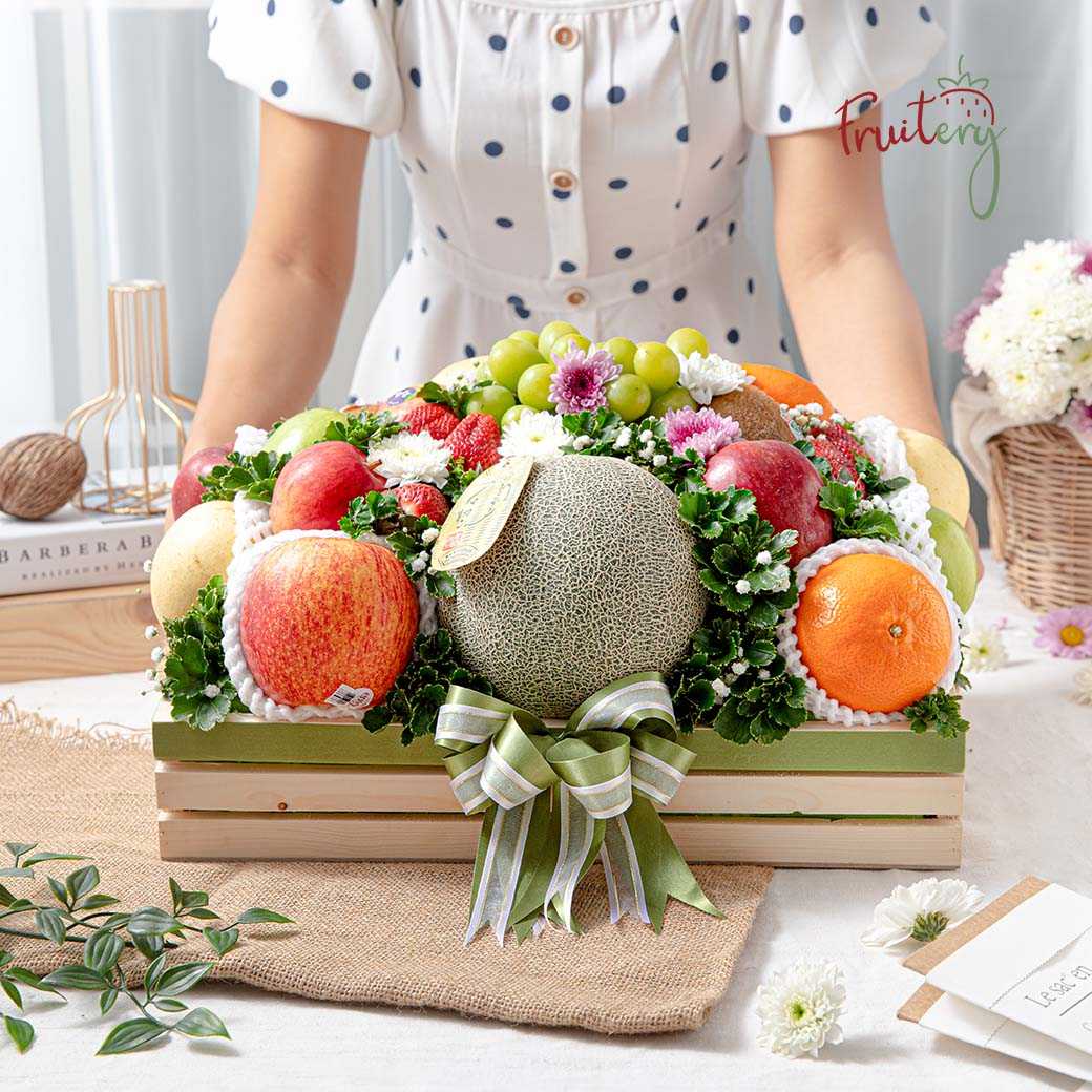 WB10 Japanese Melon & Mix Fruit Wood basket(XL)