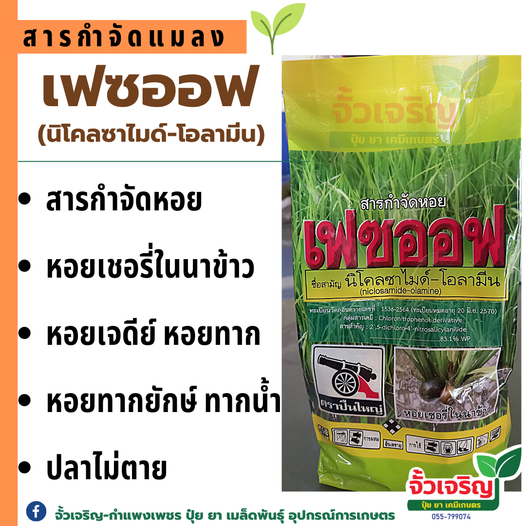 สารกำจัดหอย เฟซออฟ (นิโคลซาไมด์-โอลามีน) สูตรปลาไม่ตาย หอยเชอรี่ หอยทาก ในนาข้าว