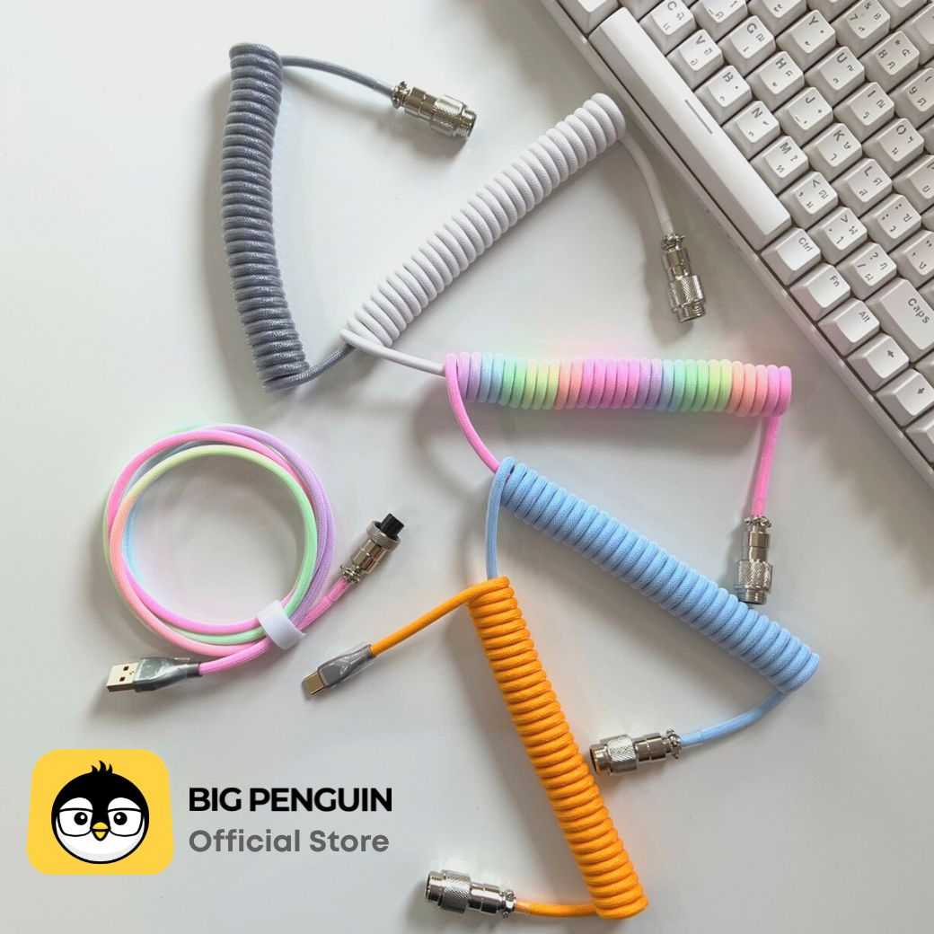 Bigpenguin Coiled Cable สำหรับ Mechanical Keyboardสายคีย์บอร์ด USB C to A สายถัก Custom