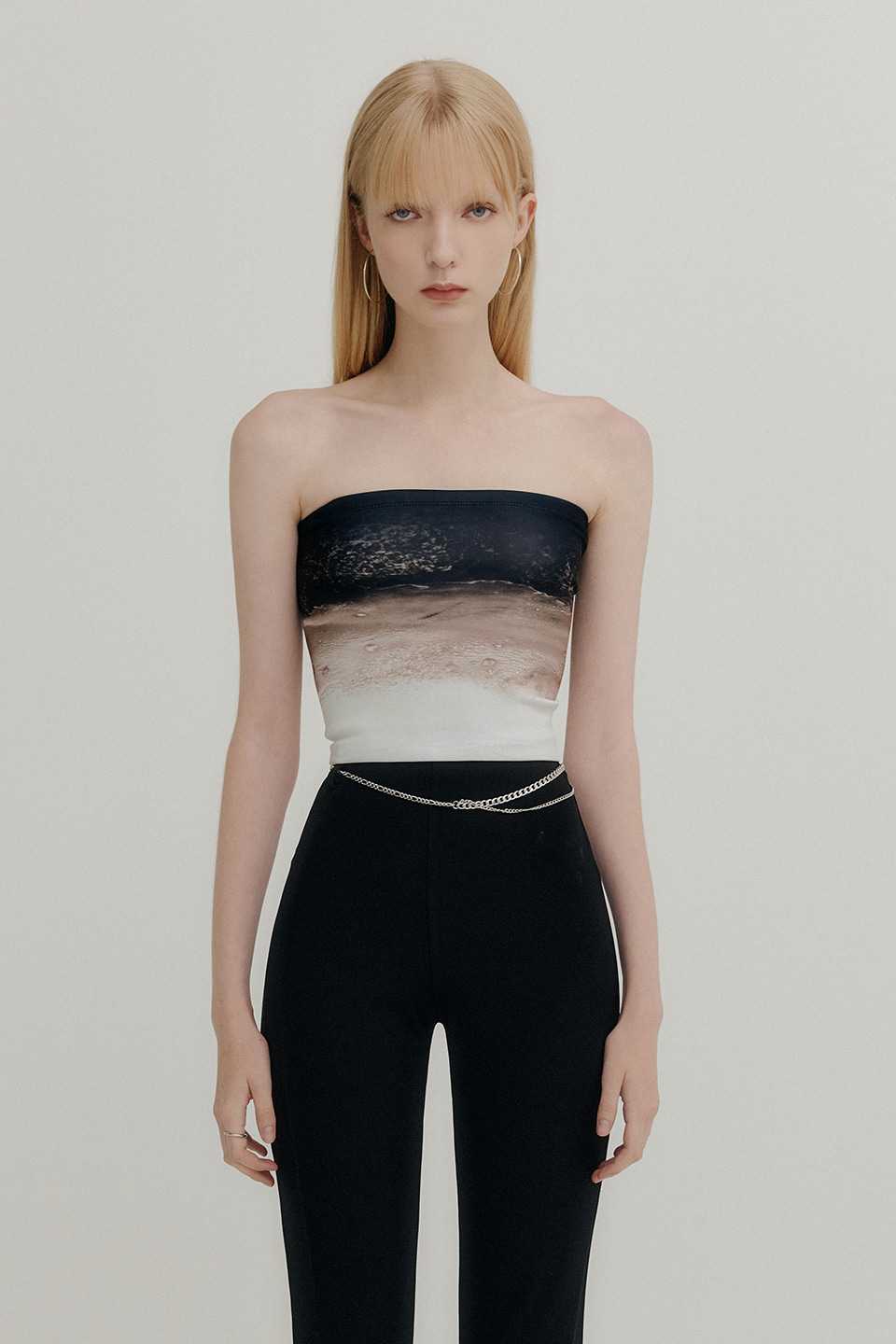พร้อมส่ง PRINTED TUBE TOP - BROWN WAVE