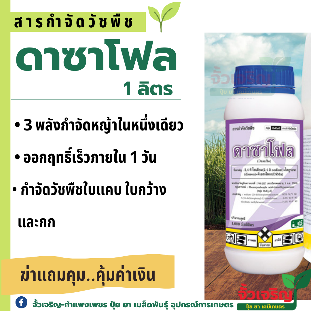 ดาซาโฟล 1ลิตร (2,4-ดี+โซเดียม+ไดยูรอน)สารกำจัดวัชพืชในไร่อ้อย