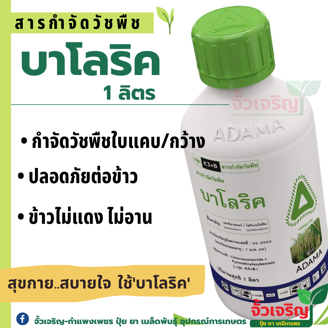 บาโลริค 1ลิตร (เพรทิลาคลอร์+ไพริเบนโซซิม) กำจัดวัชพืชใบแคบ ใบกว้างและกก ปลอดภัยต่อข้าว