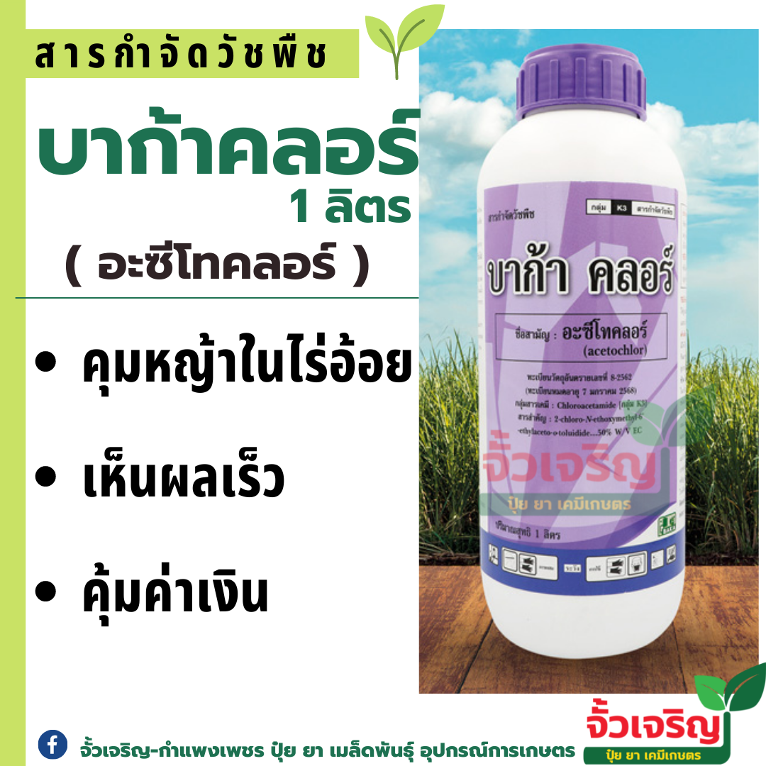 บาก้าคลอร์ 1ลิตร (สารอะซีโทคลอร์) ฆ่าหญ้า ในไร่อ้อย บาก้า ฉีดพ่นก่อนวัชพืชงอก